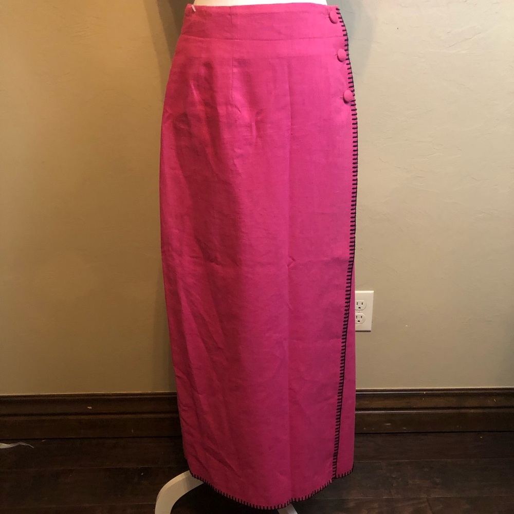 traditional trading co skirt linen Cotton pink Black Large Stitch Sz 6 Small